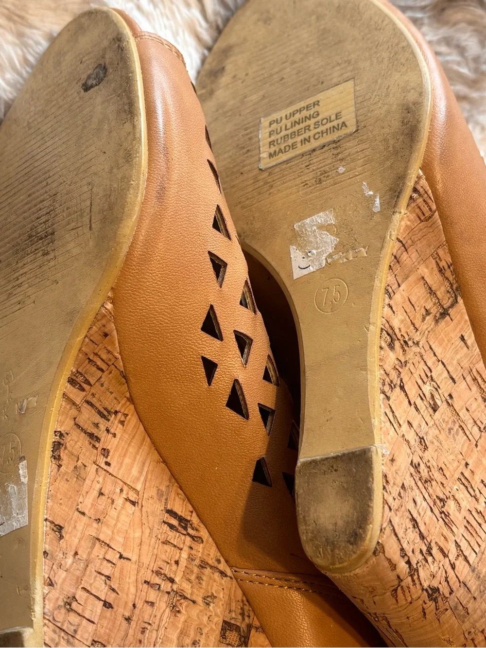 Lace-Up Cork Wedge Sandals in Tan